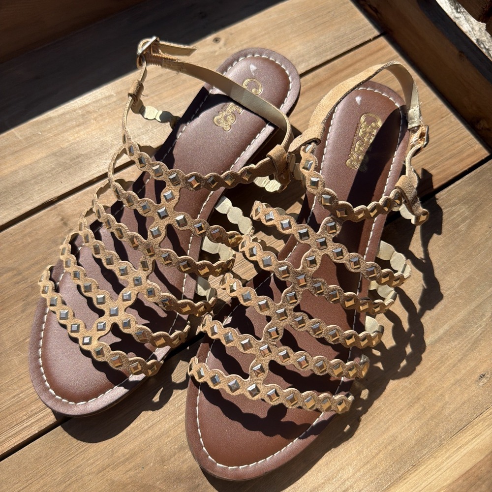 Carlos by Carlos Santana Sandals Womens 7.5 M Gladiator Brown Gold Open Toe